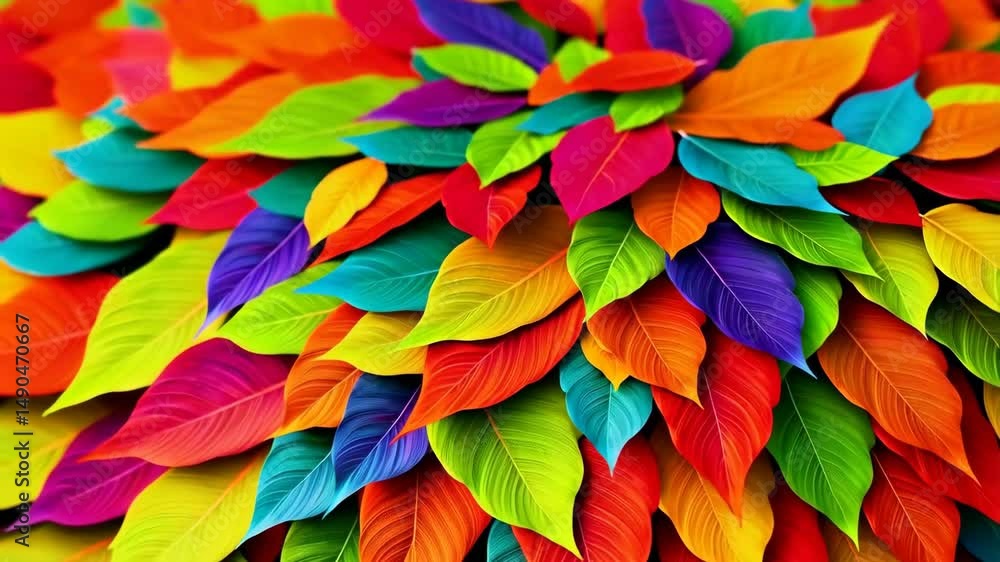 custom made wallpaper toronto digitalVibrant multicolored leaf arrangement with gradient colors of red, orange, yellow, green, blue, and purple creates an eye-catching colorful background.