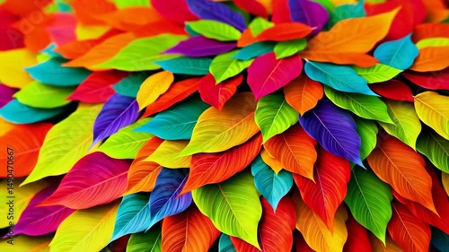 Wallpaper Mural Vibrant multicolored leaf arrangement with gradient colors of red, orange, yellow, green, blue, and purple creates an eye-catching colorful background. Torontodigital.ca