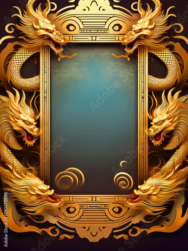 Generative AI Illustration Dragon Picture Frame