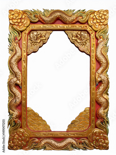 Generative AI Illustration Dragon Picture Frame isolated over white