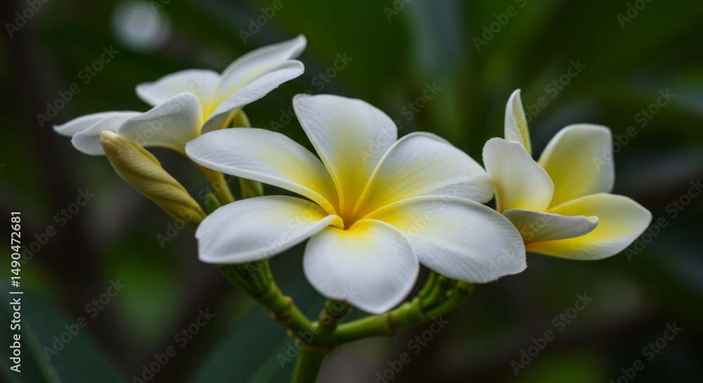 White and Yellow Plumeria Flowers Close Up White and Yellow Plumeria Flowers Close Up