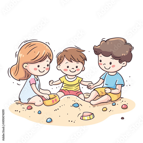 vector drawing children playing in sandbox on white background .Generative AI