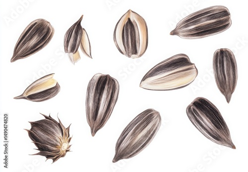 Wallpaper Mural Closeup Of Scattered Sunflower Seeds On White Background Torontodigital.ca