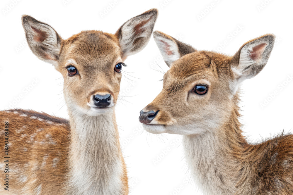 Obraz premium Two Young Deer Head Portraits with Expressions and Soft Fur