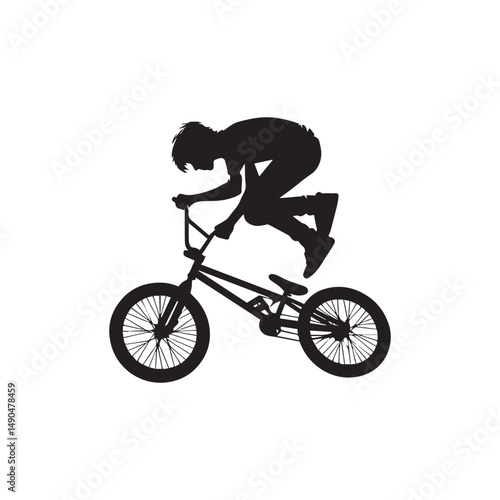 silhouette of a person playing bmx, editable vector image