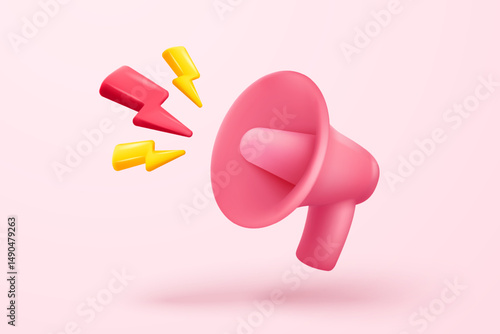 3d megaphone speaker or loudspeaker bullhorn for announce promotion in background, megaphone loud hailer with microphone, speakerphone 3d icon vector render illustration for alert and announcement
