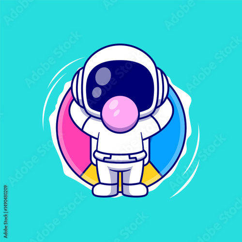 Relaxing Astronaut on Pool Float – Fun Summer Space Cartoon Illustration