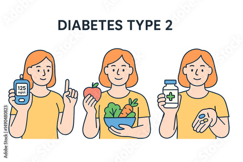 Understanding diabetes type 2 with a vector illustration featuring key aspects of health management and lifestyle choices
