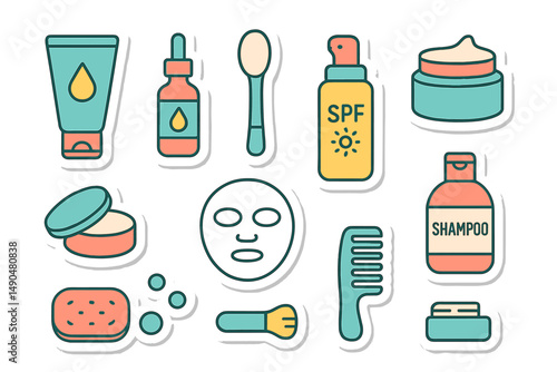 Vector illustration showcasing various skincare and beauty products on a clean background for personal care enthusiasts