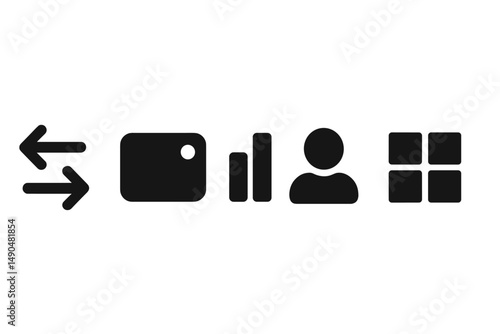 Digital icons representing various functionalities for user interface design in modern applications and software