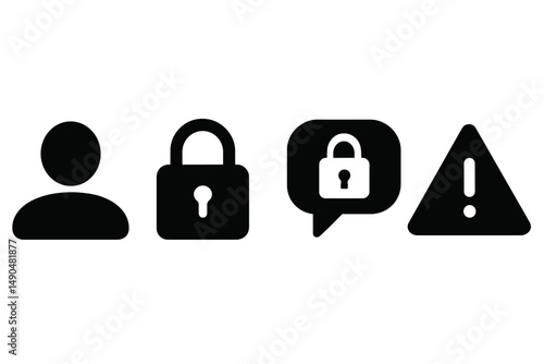 Vector illustration depicting security symbols representing user privacy, data protection, and caution regarding online interactions