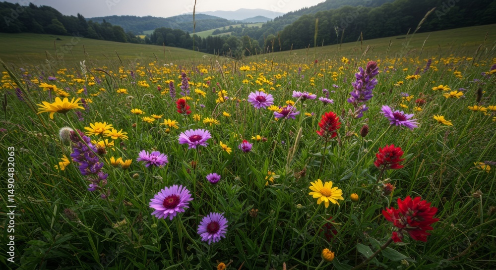 Obraz premium Vibrant Wildflower Meadow in Rolling Hills