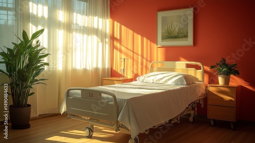 Wallpaper Mural Serene hospital setting with a sunlight-filled room, a hospital bed, and a small indoor plant near the headboard Torontodigital.ca