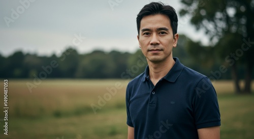 Man in polo shirt outdoors