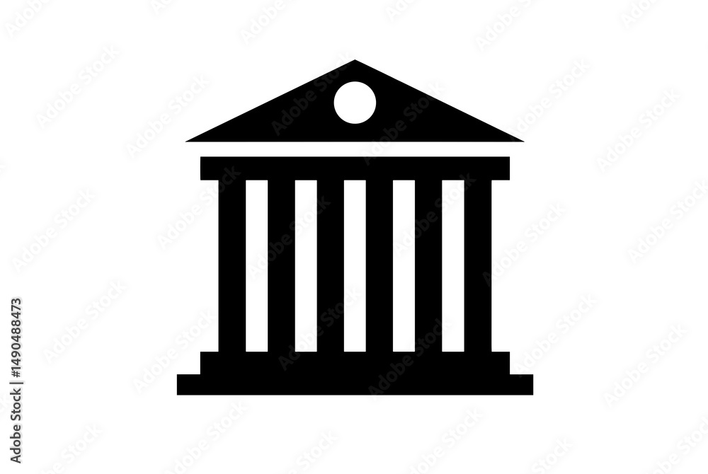 Fototapeta premium Stylized Icon of a Classical Building with Columns and Triangular Pediment in Minimalist Design