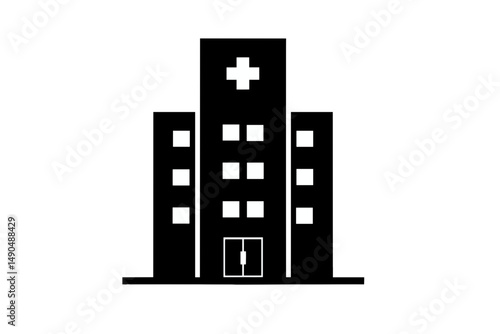 Minimalist Design Featuring White Medical Cross and Grid Pattern on Black Background