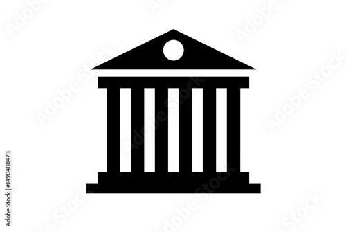 Stylized Icon of a Classical Building with Columns and Triangular Pediment in Minimalist Design
