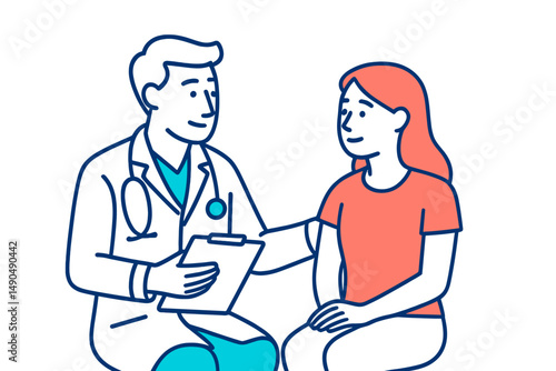 Doctor consulting with patient in vector illustration depicting a healthcare interaction focused on well-being and communication