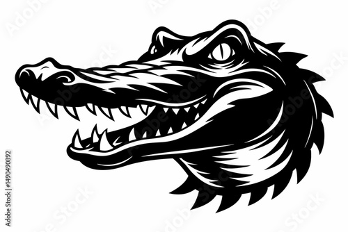 alligator head silhouette line art vector illustration with a white background