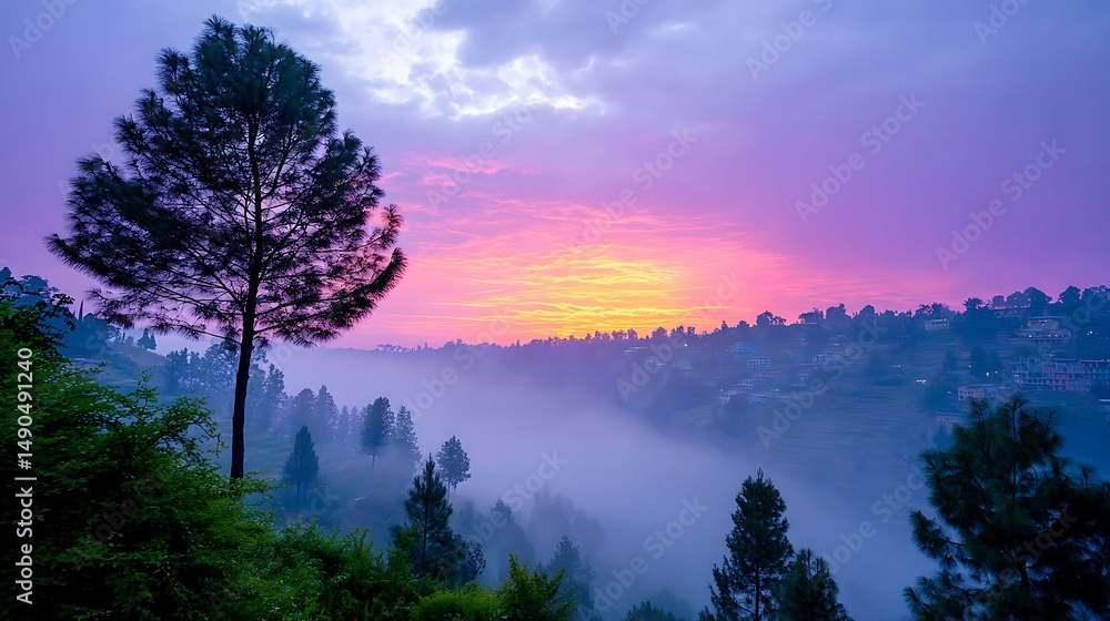Obraz premium Misty Sunrise over Valley