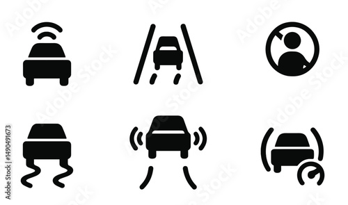 Vector illustration showcasing various car-related icons, including features and activities in automotive technology