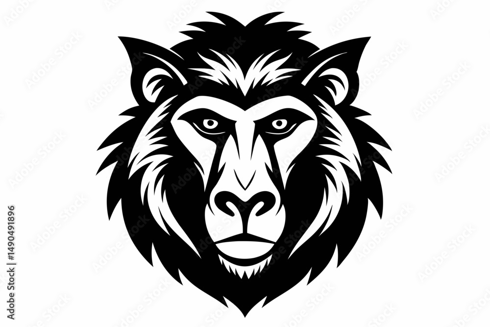 Fototapeta premium baboon head silhouette line art vector illustration with a white background