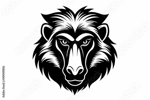 baboon head silhouette line art vector illustration with a white background