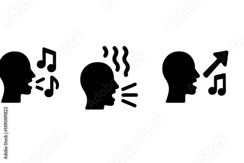 Vector illustration depicting various expressions of sound and communication with abstract human figures