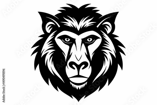 baboon head silhouette line art vector illustration with a white background