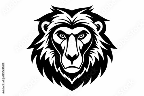 baboon head silhouette line art vector illustration with a white background