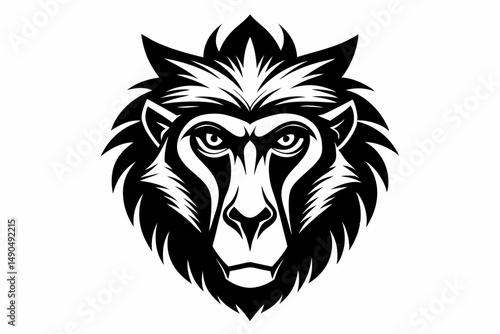 baboon head silhouette line art vector illustration with a white background