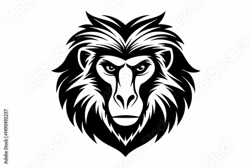 baboon head silhouette line art vector illustration with a white background