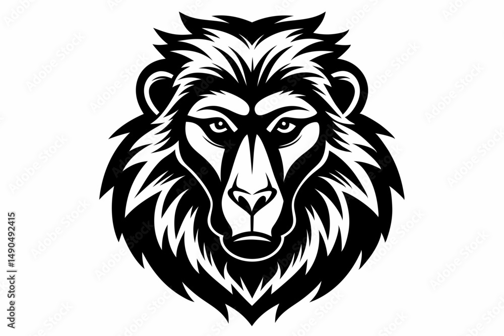 Obraz premium baboon head silhouette line art vector illustration with a white background
