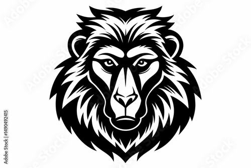 baboon head silhouette line art vector illustration with a white background
