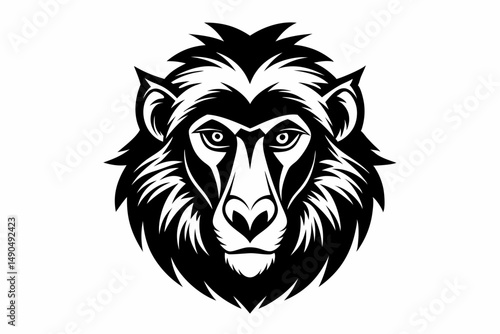 baboon head silhouette line art vector illustration with a white background