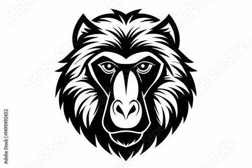 baboon head silhouette line art vector illustration with a white background