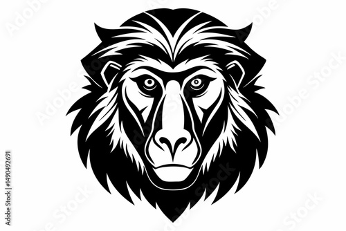baboon head silhouette line art vector illustration with a white background
