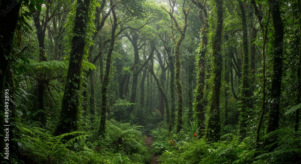 Obraz premium Lush Green Rainforest Path