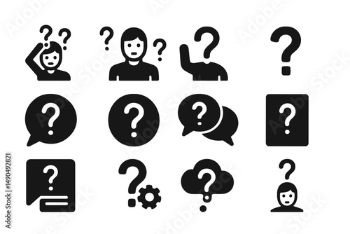 Diverse vector illustrations featuring people with question marks in various poses and actions