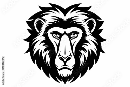 baboon head silhouette line art vector illustration with a white background