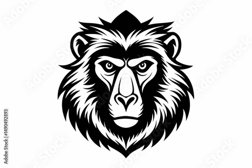 baboon head silhouette line art vector illustration with a white background