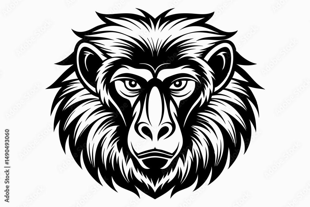 Obraz premium baboon head silhouette line art vector illustration with a white background