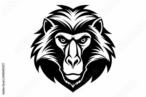 baboon head silhouette line art vector illustration with a white background