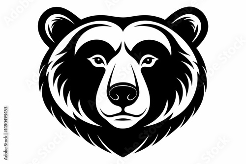 bear head silhouette line art vector illustration with a white background