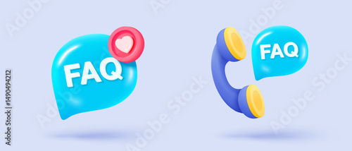 3d question answer sign or problem icon. speak bubbles question mark sign or ask FAQ and QA answer solution information. 3d answer speech bubbles icon vector render illustration