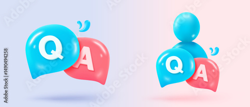 3d question and answer 24 hours icon signs for consultation concepts. speaker feedback with operator help hotline contact. 3d support consultant talk icon buttons vector render illustration