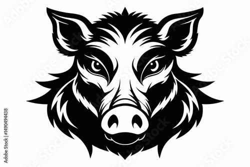 boar head silhouette line art vector illustration with a white background