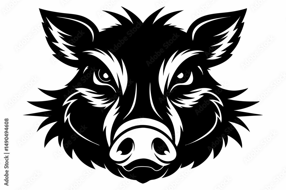 Fototapeta premium boar head silhouette line art vector illustration with a white background