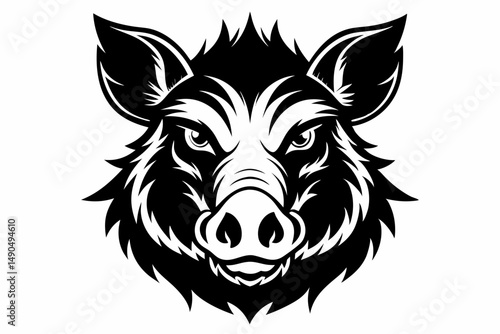 boar head silhouette line art vector illustration with a white background
