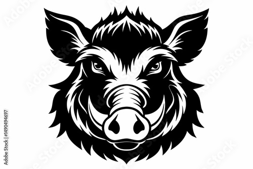 boar head silhouette line art vector illustration with a white background